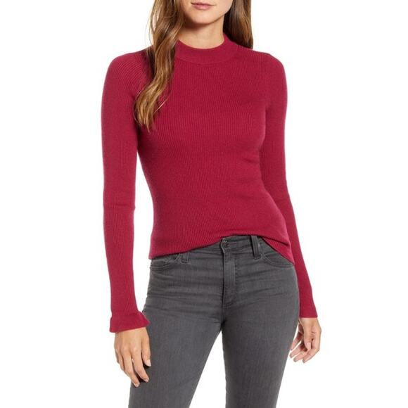 NWT Rachel Parcell Berry Pink Ribbed Mock Neck top Large - Picture 1 of 5